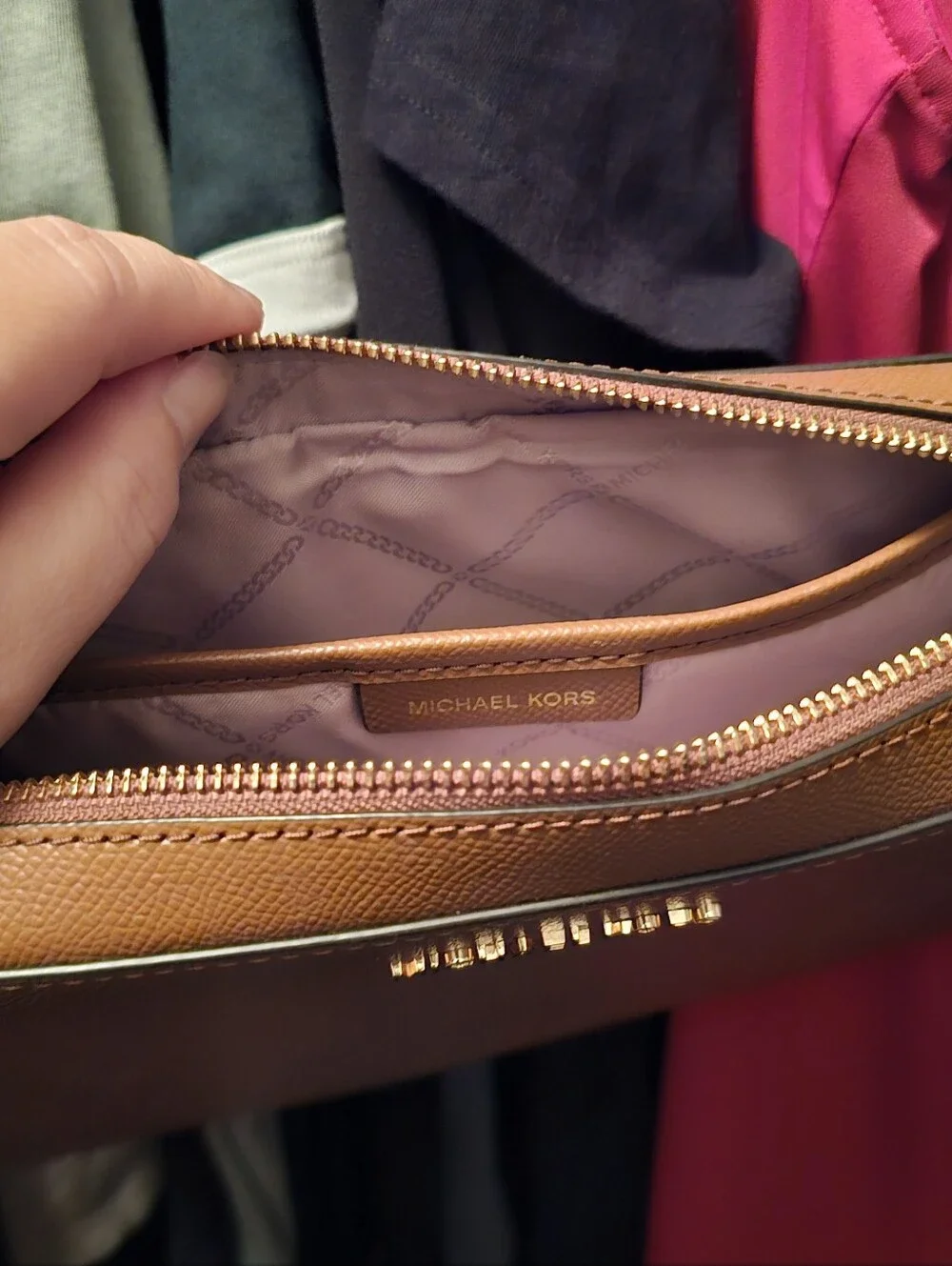 Michael Kors Tan Saffiano Leather Crossbody with Gold Logo